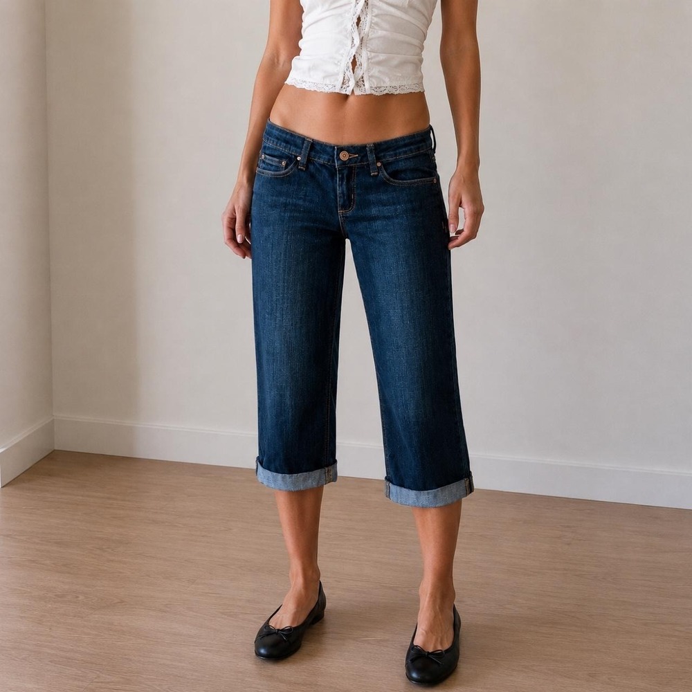 Garage Y2K Dark Wash Denim Capri Cuffed Hem Women 7 2000s‎ Minimalist Indie